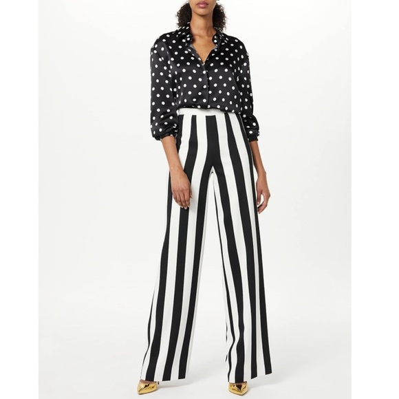 Sergio Hudson Polka Dot Silk Charmeuse Button-Up Blouse, Black/White XL NWT $795 - Picture 14 of 14